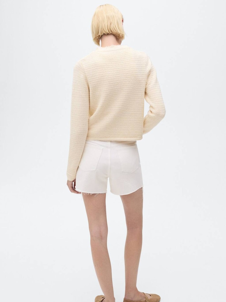Mango White Knitted Cardigan With Frayed Ends - Image 2 of 7