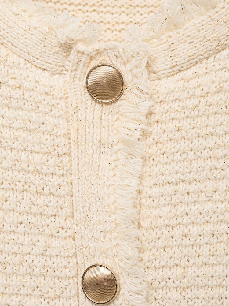 Mango White Knitted Cardigan With Frayed Ends - Image 7 of 7