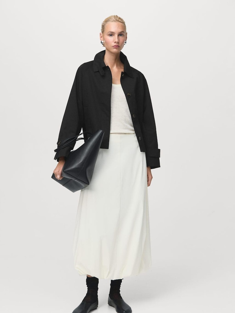 Mango Black Short Oversized Trench With Epaulettes - Image 1 of 6