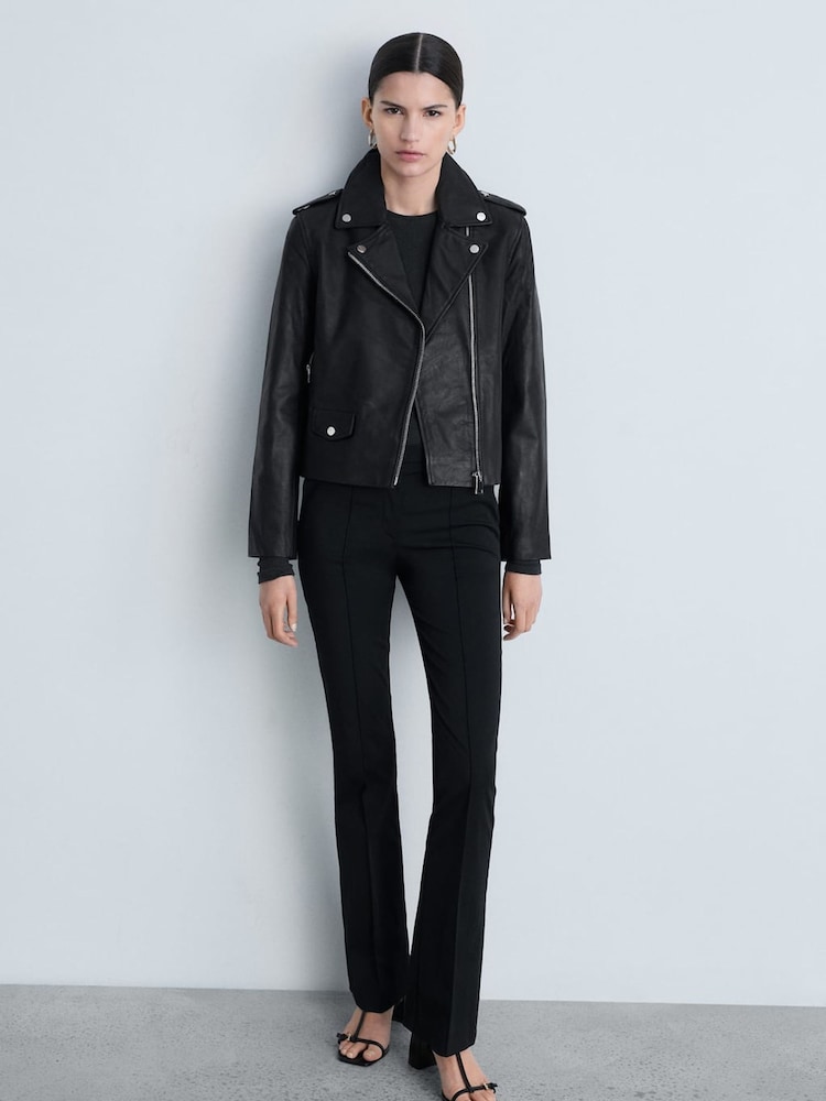 Mango Black Leather Biker Jacket - Image 1 of 6
