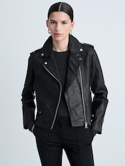 Mango Black Leather Biker Jacket - Image 2 of 6
