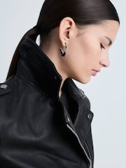 Mango Black Leather Biker Jacket - Image 4 of 6