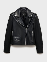 Mango Black Leather Biker Jacket - Image 5 of 6