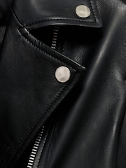 Mango Black Leather Biker Jacket - Image 6 of 6