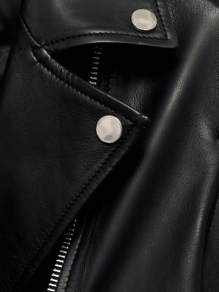 Mango Black Leather Biker Jacket - Image 6 of 6