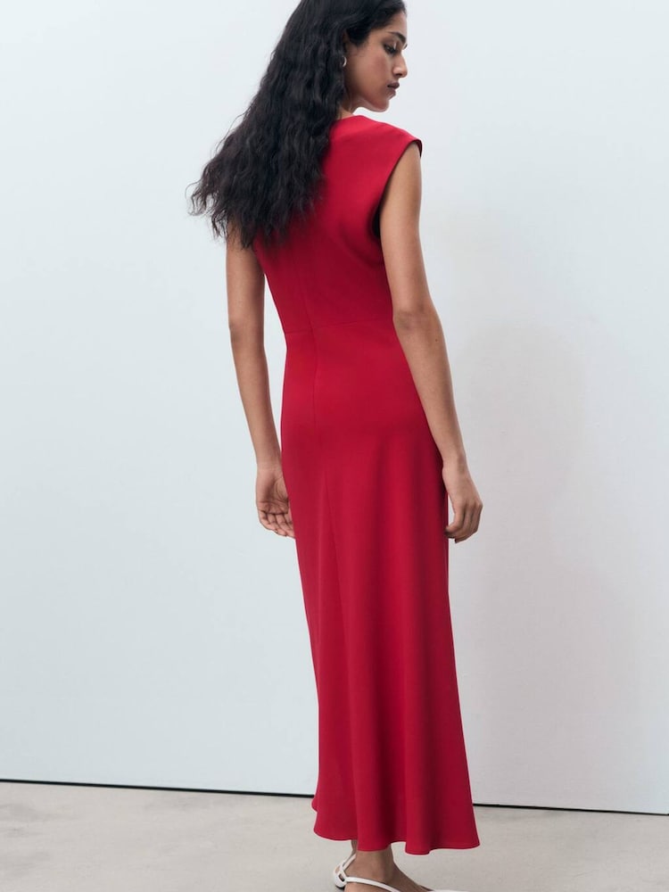Mango Red Ruched Midi Dress - Image 2 of 6