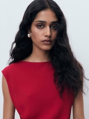 Mango Red Ruched Midi Dress - Image 4 of 6