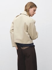 Mango Brown Double-Breasted Cropped Trench Coat - Image 2 of 7