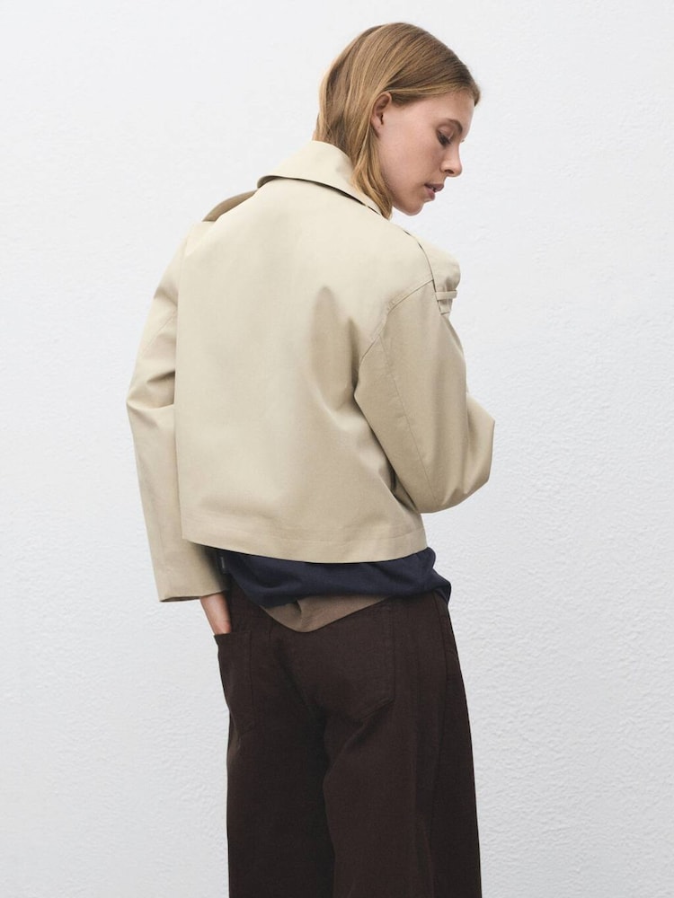 Mango Brown Double-Breasted Cropped Trench Coat - Image 2 of 7 Mango Brown Double-Breasted Cropped Trench Coat - Image 2 of 7