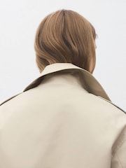 Mango Brown Double-Breasted Cropped Trench Coat - Image 4 of 7