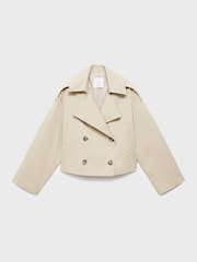 Mango Brown Double-Breasted Cropped Trench Coat - Image 6 of 7
