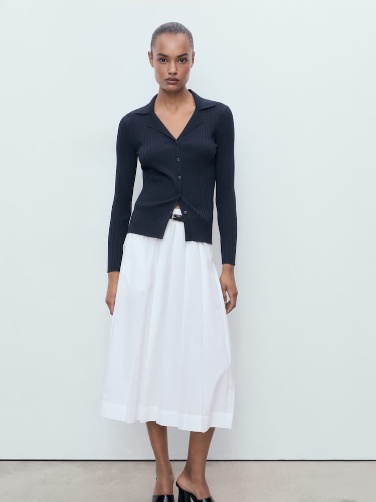 Mango Blue Ribbed lapel cardigan - Image 1 of 7 Mango Blue Ribbed lapel cardigan - Image 1 of 7