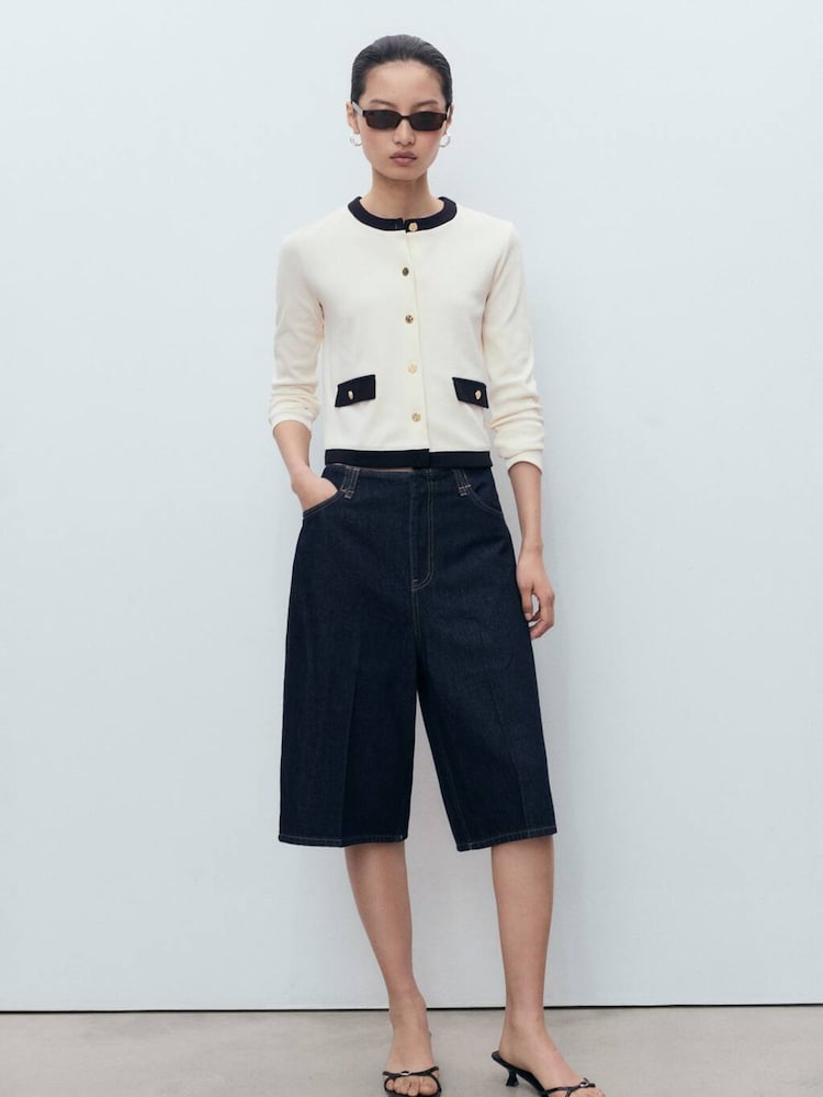 Mango White Contrast Cotton Cardigan - Image 1 of 6 Mango White Contrast Cotton Cardigan - Image 1 of 6
