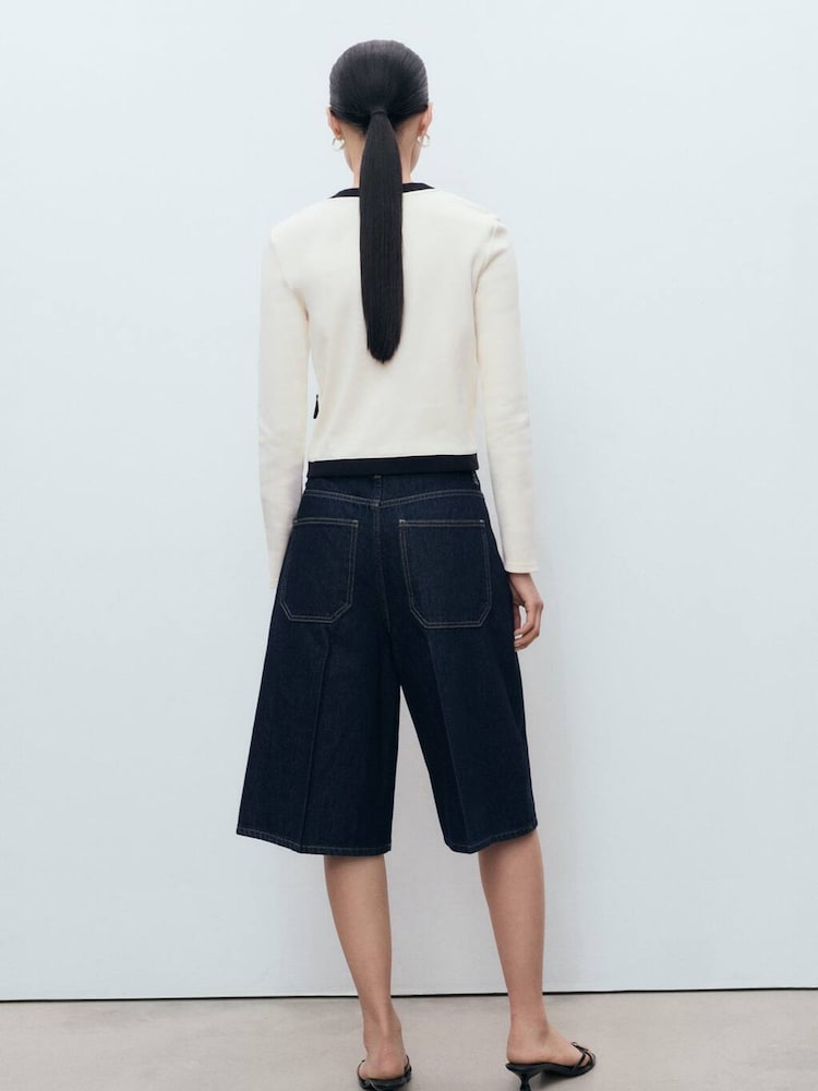 Mango White Contrast Cotton Cardigan - Image 2 of 6 Mango White Contrast Cotton Cardigan - Image 2 of 6