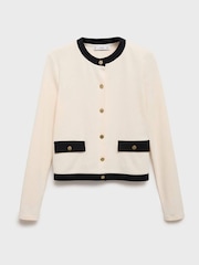 Mango White Contrast Cotton Cardigan - Image 5 of 6
