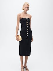 Mango Black Strapless Dress With Jewel Buttons - Image 1 of 7