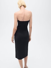 Mango Black Strapless Dress With Jewel Buttons - Image 2 of 7