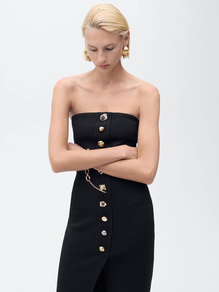 Buy Mango Black Strapless Dress With Jewel Buttons from the Next UK online  shop