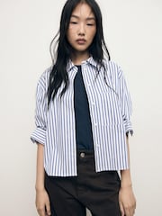 Mango Blue Striped Cropped Shirt - Image 1 of 7