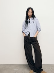 Mango Blue Striped Cropped Shirt - Image 2 of 7