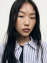 Mango Blue Striped Cropped Shirt - Image 3 of 7