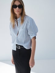 Mango Blue Striped Cropped Shirt - Image 4 of 7