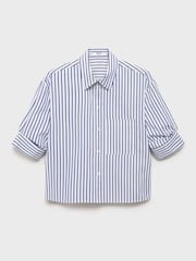 Mango Blue Striped Cropped Shirt - Image 6 of 7