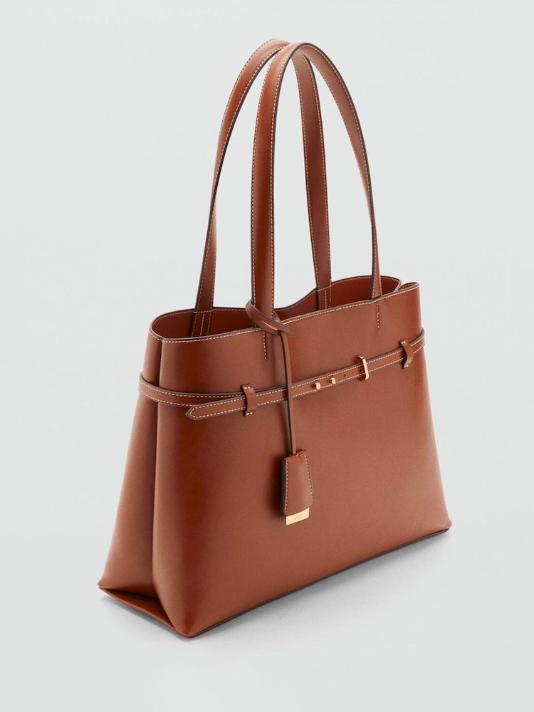 Mango Brown Shopper Bag With Charm - Image 2 of 4