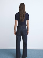 Mango Navy  Blue Wide-Leg Jeans With Pockets - Image 3 of 6
