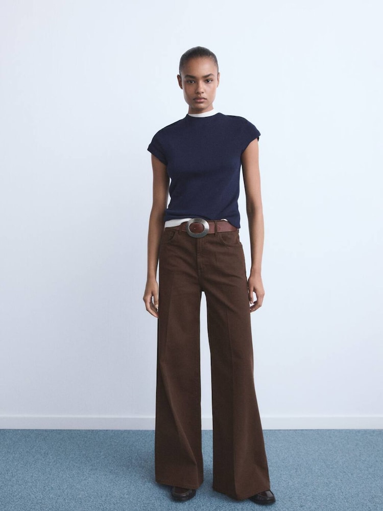Mango Brown High-Waisted Wide-Leg Jeans - Image 1 of 6 Mango Brown High-Waisted Wide-Leg Jeans - Image 1 of 6