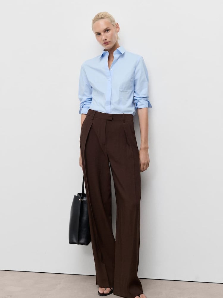 Mango Blue Cotton Poplin Shirt - Image 1 of 6 Mango Blue Cotton Poplin Shirt - Image 1 of 6