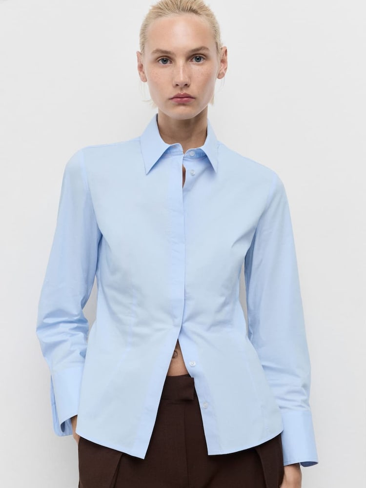 Mango Blue Cotton Poplin Shirt - Image 2 of 6 Mango Blue Cotton Poplin Shirt - Image 2 of 6