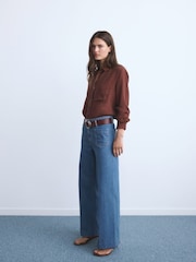 Mango Blue Wide-Leg Jeans With Pockets - Image 1 of 6