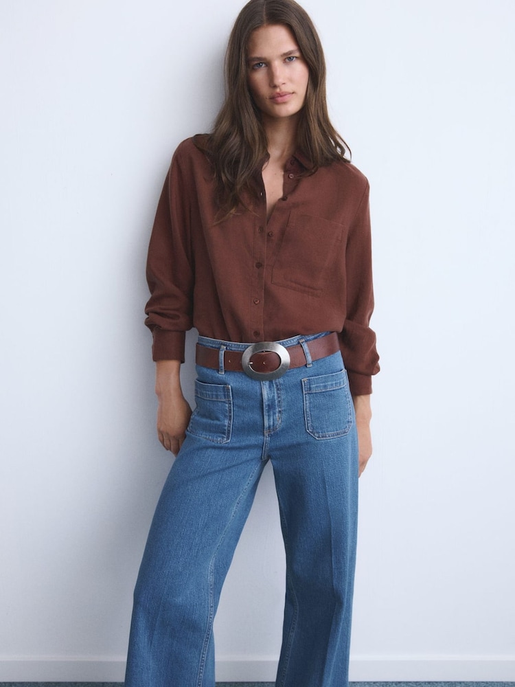 Mango Blue Wide-Leg Jeans With Pockets - Image 2 of 6