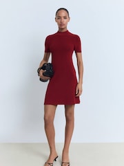 Mango Red Perkins-Neck Knitted Dress - Image 1 of 6
