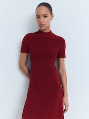 Mango Red Perkins-Neck Knitted Dress - Image 3 of 6