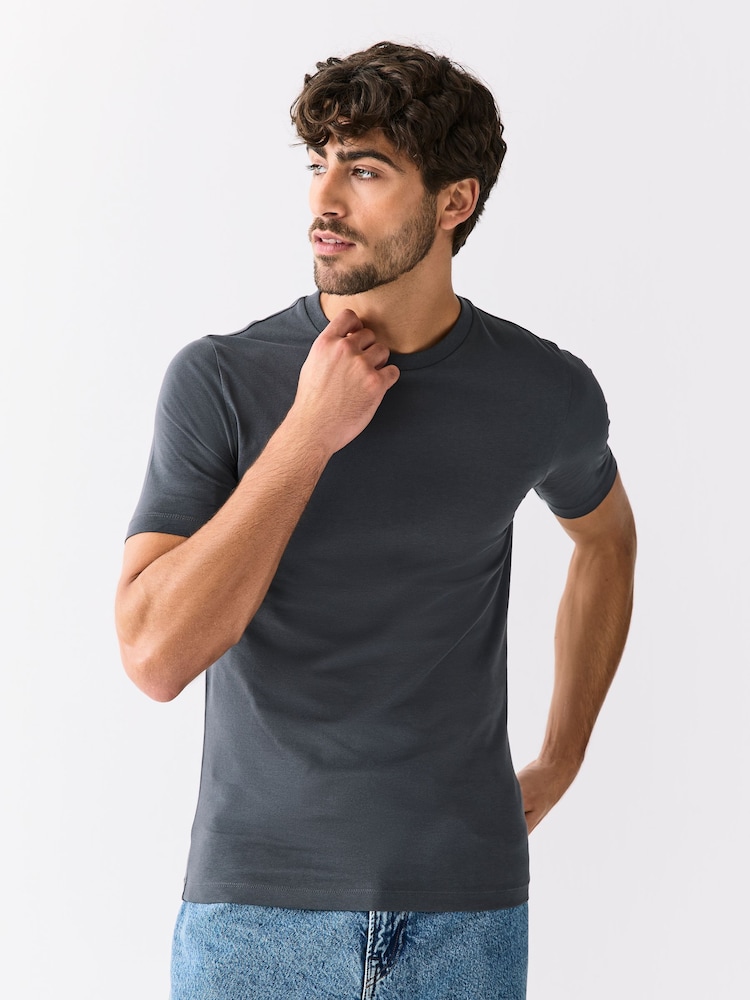 Black/White/Navy/Grey Muscle Fit Essential Cotton T-Shirts 6 Pack - Image 2 of 13 Black/White/Navy/Grey Muscle Fit Essential Cotton T-Shirts 6 Pack - Image 2 of 13