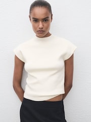 Mango White Short-Sleeved Fine-Knit Sweater - Image 1 of 6