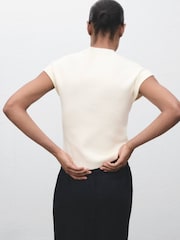 Mango White Short-Sleeved Fine-Knit Sweater - Image 3 of 6
