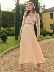 Love & Roses Cream Embellished Pleated Maxi Dress - Image 1 of 4