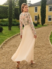 Love & Roses Cream Embellished Pleated Maxi Dress - Image 3 of 4
