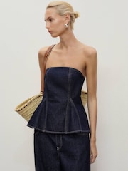 Mango Blue Denim Peplum Boobtube - Image 3 of 7