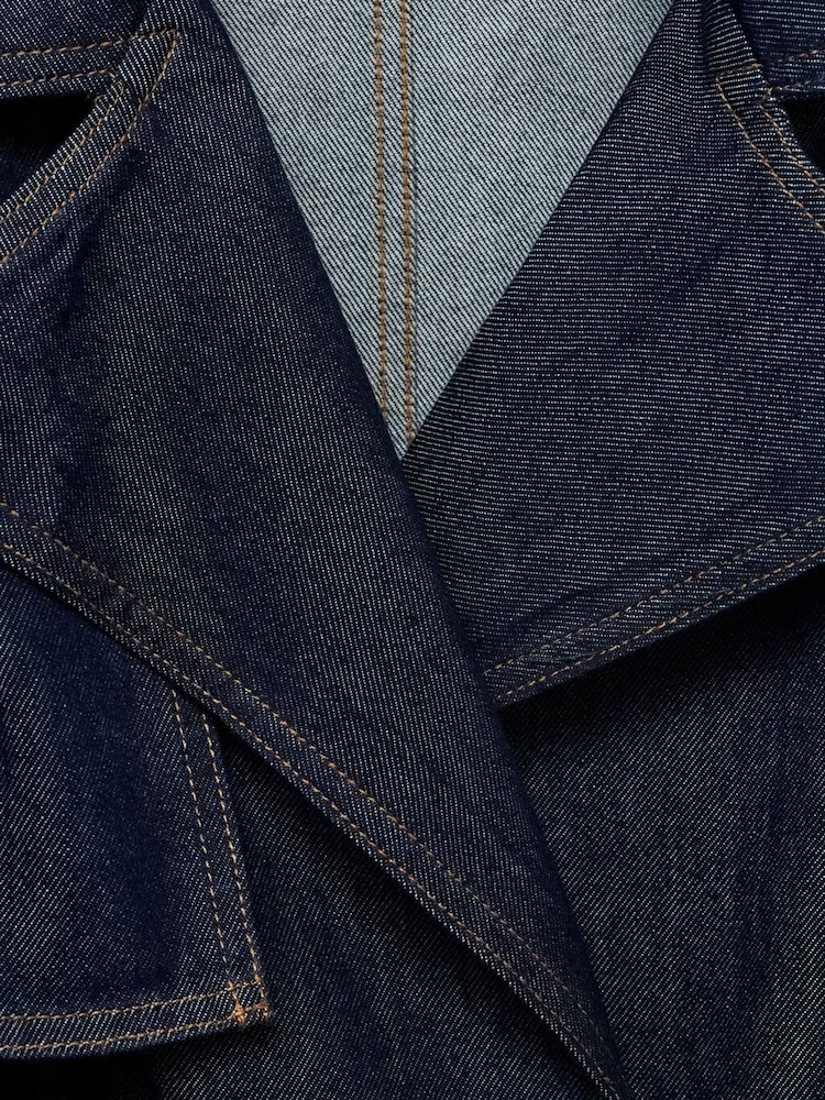 Mango Blue Short Denim Trench Coat With Belt - Image 7 of 7