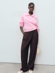 Mango Pink Knitted Sweater With Zip Collar - Image 1 of 7
