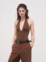 Mango Brown Straight Mid-Rise Trousers - Image 1 of 6