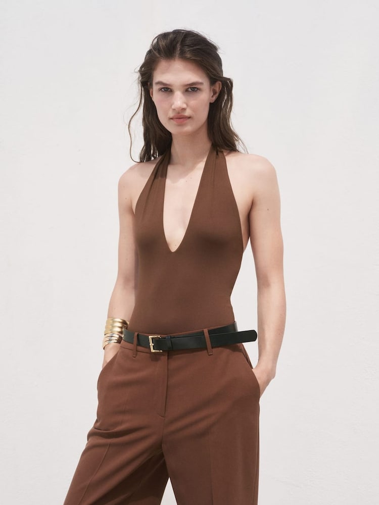 Mango Brown Straight Mid-Rise Trousers - Image 1 of 6