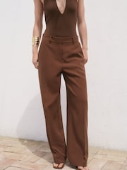 Mango Brown Straight Mid-Rise Trousers - Image 2 of 6