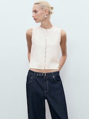 Mango White Fine-Knit Waistcoat With Buttons - Image 2 of 6