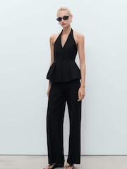 Mango Black Straight Mid-Rise Suit Trousers - Image 1 of 7