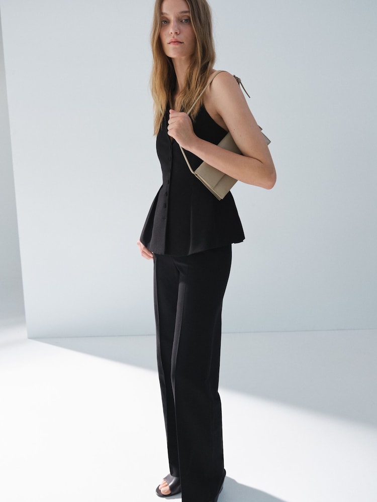Mango Black Straight Mid-Rise Suit Trousers - Image 1 of 8 Mango Black Straight Mid-Rise Suit Trousers - Image 1 of 8